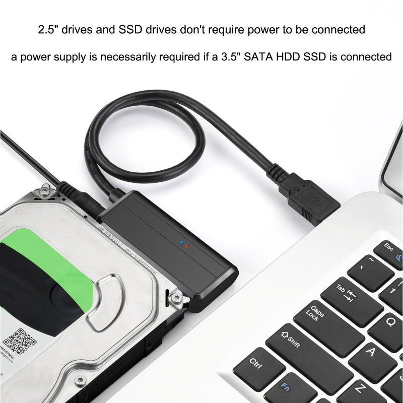 EYOOLD SATA to USB Cable USB 3.0 to 2.5 3.5 inch Hard Drive Adapter External Converter for SSD/HDD Data Transfer, with 12V/2A Power Supply, Support UASP, Black - Image 5